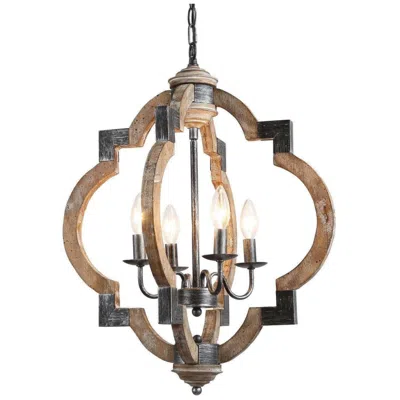 L.n.c. Cachil 19 3/4"w Distressed Wood 4-light Lantern Chandelier