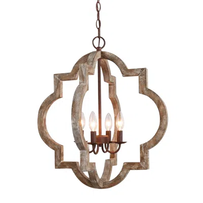 L.n.c. Cachil 21 3/4" Wide Natural Wood 4-light Lantern Chandelier