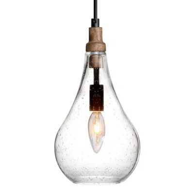 L.n.c. Cody 6" Wide Matte Black And Teardrop Clear Glass Modern Mini-pendant