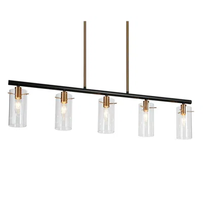 L.n.c. Crassula 36"w Matte Black And Plating Brass 5-light Pendant