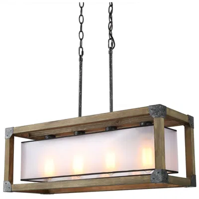 L.n.c. Crebason 27 1/2"w Wood And Iron 4-light Island Chandelier