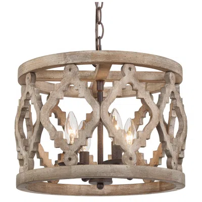 L.n.c. Deladykir 14" Wide Aged Iron 4-light Drum Chandelier In Neutral