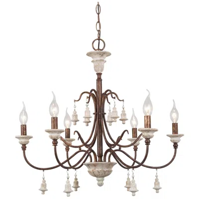 L.n.c. Lnc Durian 26 1/2" Wide Vintage Bronze And Wood 6-light Chandelier