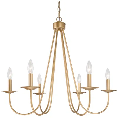 L.n.c. Durril 28" Wide Gold Iron 6-light Curved Arm Candelabra Chandelier