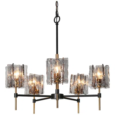 L.n.c. Lnc Echonalyri 25" Wide Matte Black And Brass 5-light Chandelier