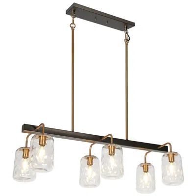L.n.c. Ehart 33" Wide Gold And Black 6-light Kitchen Island Chandelier