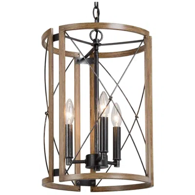 L.n.c. Follio 12" Wide Faux Wood Black 3-light Mini-chandelier