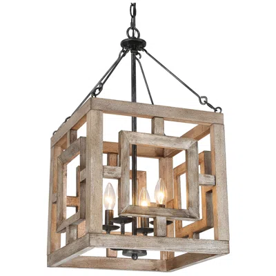 L.n.c. Follio 13.8" Wide Distressed Wood 4-light Lantern Chandelier