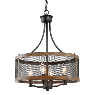 L.n.c. Follio 15 3/4" Wide Faux Wood Matte Black 4-light Chandelier