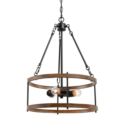 L.n.c. Follio 15 3/4" Wide Pine Faux Wood 3-light Chandelier