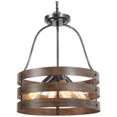 L.n.c. Follio 15.7" Wide Bronze 4-light Drum Chandelier