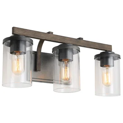 L.n.c. Fouma 20" Wide Distressed Black Faux Wood 3-light Bath Light