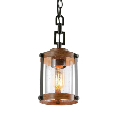 L.n.c. Gasil 6" Wide Pine Faux Wood And Black Mini Pendant