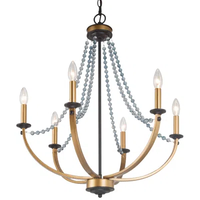 L.n.c. Glamus 25 1/4"w Gold Iron And Blue Beads 6-light Chandelier