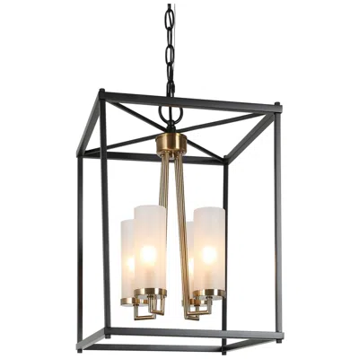 L.n.c. Gtuoee 12"w Matte Black And Brass 4-light Mini Chandelier