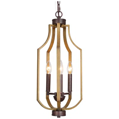L.n.c. Gwalchmai 9" Wide Pine And Aged Iron 3-light Mini Pendant