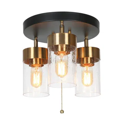 L.n.c. Hormosira 11" Wide Black And Brass 3-light Ceiling Light In Neutral