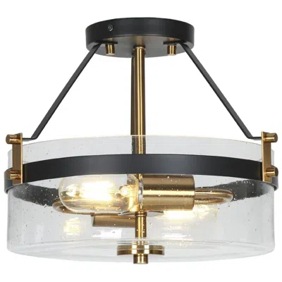 L.n.c. Iianmin 12 1/2"w Matte Black And Plating Brass Ceiling Light