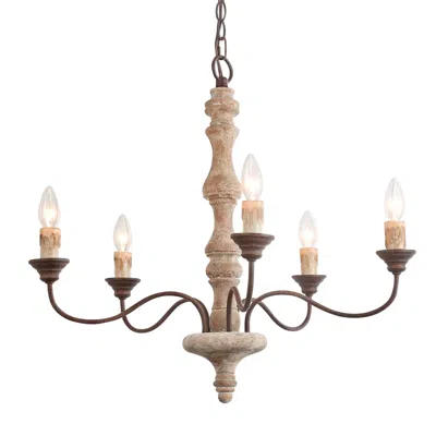 L.n.c. Izuell 23 1/4" Wide Off-white Wood 5-light Candle Chandelier