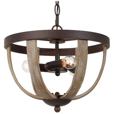 L.n.c. Jolla 13.8" Wide Distressed Wood 3-light Unique Chandelier