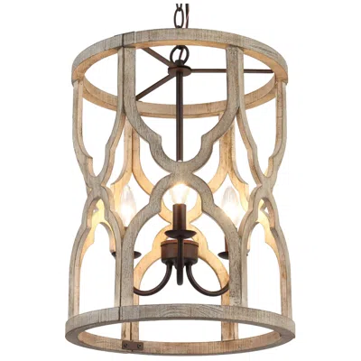 L.n.c. Lnc Jolla 14" Wide 3-light Open Cylinder Light Wood Finish Chandelier