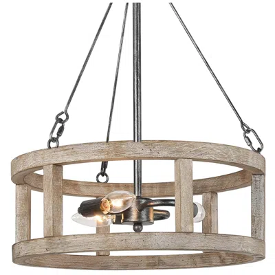L.n.c. Jolla 15.7" Wide Distressed Wood 3-light Drum Chandelier