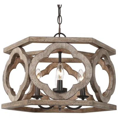 L.n.c. Jolla 18"w Rustic Bronze Distressed Wood 4-light Chandelier