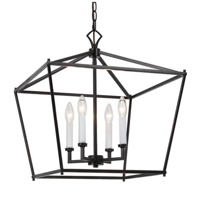 L.n.c. Jonas 17 1/2" Wide Black Metal 4-light Lantern Chandelier