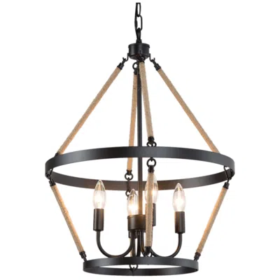 L.n.c. Jonas 17.7" Wide Black 4-light Drum Chandelier