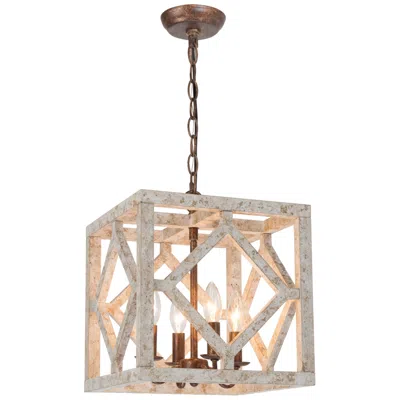 L.n.c. Julle 12" Wide Weathered Wood 4-light Square Chandelier