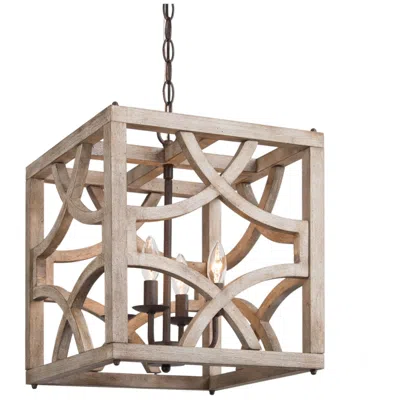 L.n.c. Julle 14.2" Wide Distressed Wood 4-light Square Chandelier