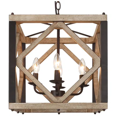 L.n.c. Julle 4-light 14.2" Wide Square Wood Chandelier