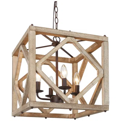 L.n.c. Julle 4-light 14.2" Wide Square Wood Chandelier