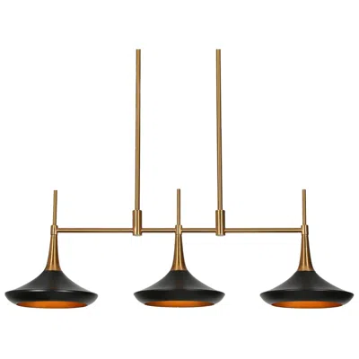 L.n.c. Lnc Lacos 34 1/2" Modern Brushed Gold Black 3-light Linear Pendant