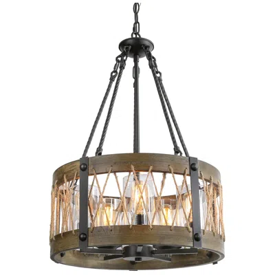L.n.c. Lnc Lighting Follio 19" Matte Black And Natural Wood Pendant Light