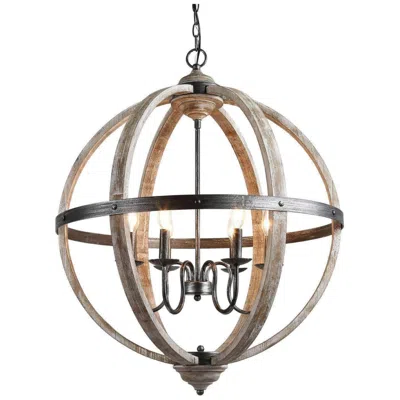 L.n.c. Lnc Lighting Navejo 27" Wide Antique Wood 6-light Globe Chandelier