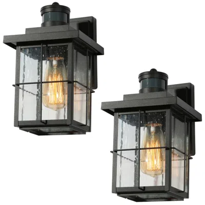 L.n.c. Lnc Lighting Stan 10 1/2" Black Mission Outdoor Wall Lights Set Of 2
