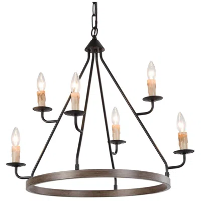 L.n.c. Lurav 27" Wide Bronze Metal 6-light Wagon Wheel Chandelier