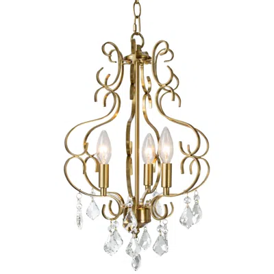 L.n.c. Marley 13" Wide Gold Metal And Crystal 3-light Chandelier