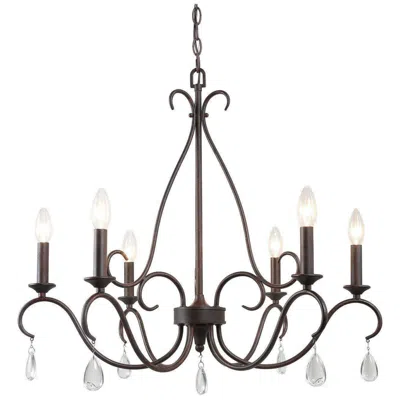 L.n.c. Marley 28" Wide Crystal And Rust Finish 6-light Candle Chandelier