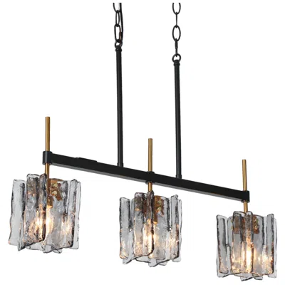L.n.c. Lnc Nalyri 24 3/4" Wide Brass And Black 3-light Linear Island Pendant