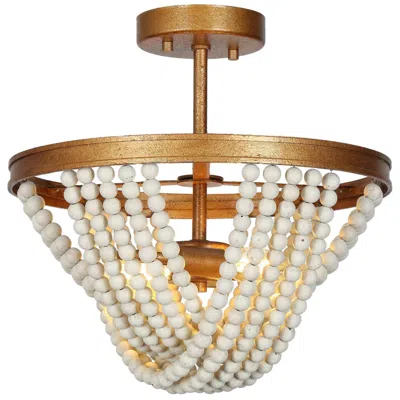 L.n.c. Nymphaea 14" Wide Antique Brass Ceiling Light