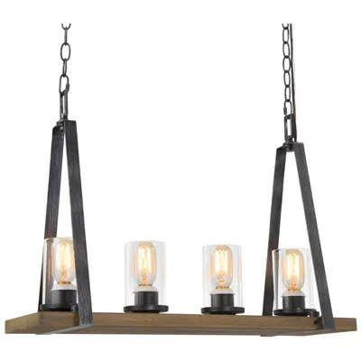 L.n.c. Obilla 25.6" Wide Distressed Wood 4-light Linear Chandelier