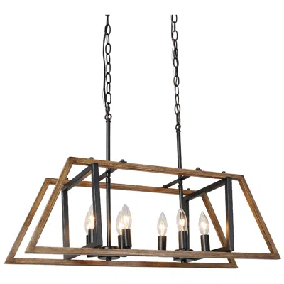 L.n.c. Obilla 29.9" Wide Faux Wood 8-light Linear Chandelier