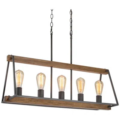 L.n.c. Obilla 30.7" Wide 5-light Rectangle Wood Grain Island Chandelier