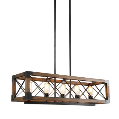 L.n.c. Lnc Obilla 31 1/2" Wide Natural Wood 5-light Island Chandelier