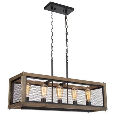 L.n.c. Obilla 31.5" Wide Distressed Wood 5-light Linear Chandelier