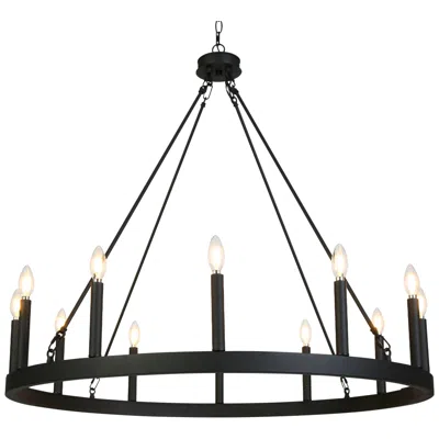 L.n.c. Oriame 39 1/2" Wide Black 12-light Wagon Wheel Chandelier