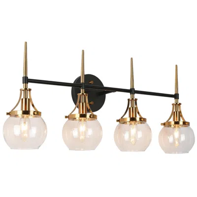 L.n.c. Oris Modern 28 1/2" Wide Black And Brass 4-light Bath Wall Light