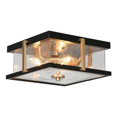 L.n.c. Orpheunican 12"w Black And Gold 3-light Square Ceiling Light